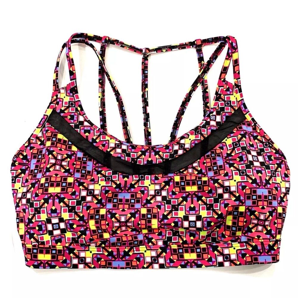 Victoria's Secret Sport Strappy Back Geometric Mesh Neckline Padded Sports Bra M